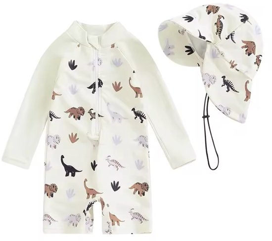 Uv zwempak baby dino - maat 80/86 - met hoed - zwemkleding baby van Frogs & Dogs