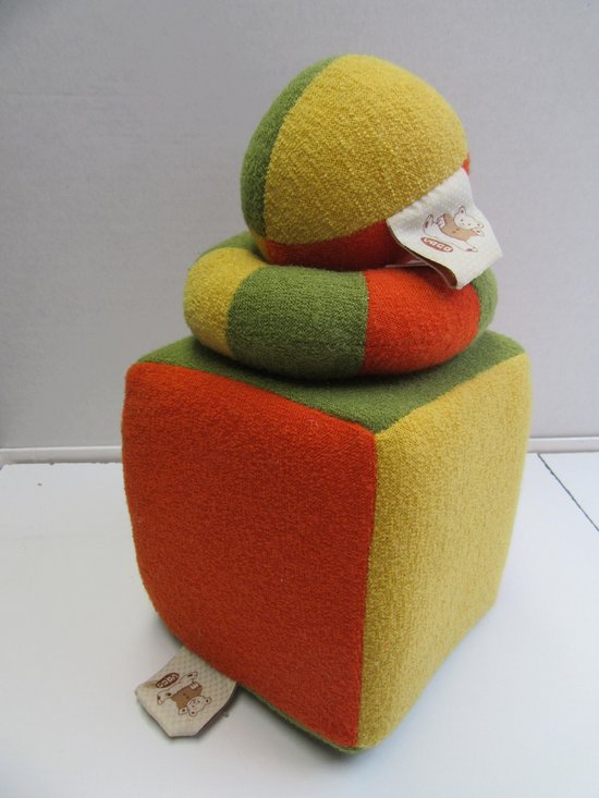 vaco , geschenken set voor baby's , kubus , bal , ring , geel/groen en orange van VACO