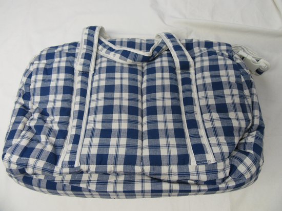 vaco , luiertas , geruit , gebroken wit met blauw , met kussen van VACO