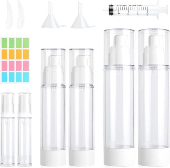Vacuüm Crème Dispenser Pompfles Set voor Reis, 6 Stuks met Spatel en Trekker