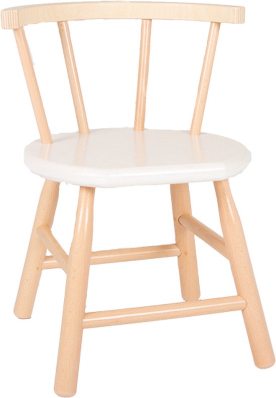 Van Dijk Toys houten kinderstoel gebogen leuning - Naturel hout & wit (Kinderopvang kwaliteit) van Merkloos