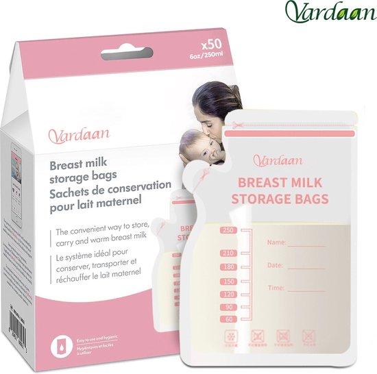 Vardaan Moedermelk bewaarzakjes - Bewaarzakje voor Melk - Inclusief schenktuit - Borstvoeding Zakjes - Opvangzakjes - 210ml - Gemakkelijk te bewaren - BPA Vrij - 120 stuks van Vardaan
