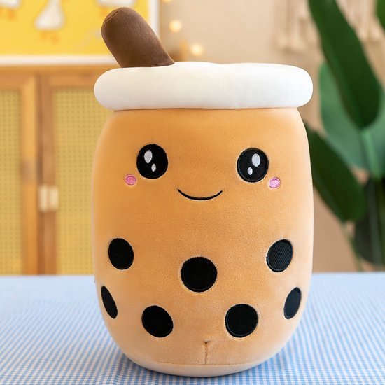 Vdtoys® Bubble Tea Knuffel-parel melk thee kussen pop-real-Life Bubble Tea Cup Knuffel - Kussen - Melk Thee - Zachte Pop - Melk Thee Cup Kussen - kinderen - Speelgoed 25cm (bruin rond)