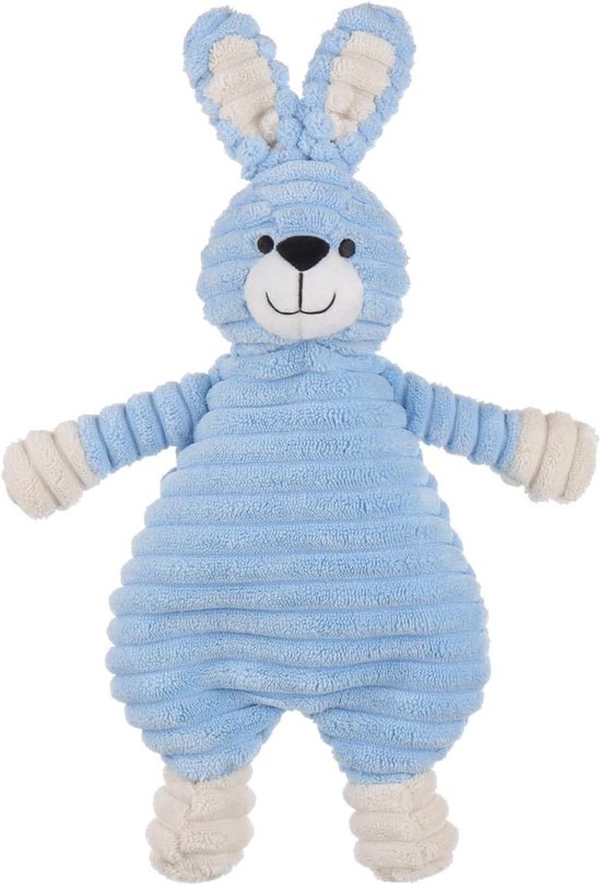 Veiligheidsdeken Konijn - Knuffeldoek Kalmerende deken - Baby comfort en spel - Zacht corduroy materiaal - 30 cm - Blauw