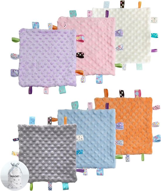Veiligheidsdekens Baby - Knuffeldekens Sensorisch - Baby Comfort - Zachte Fleece Materiaal - 24x24 cm - Multicolor