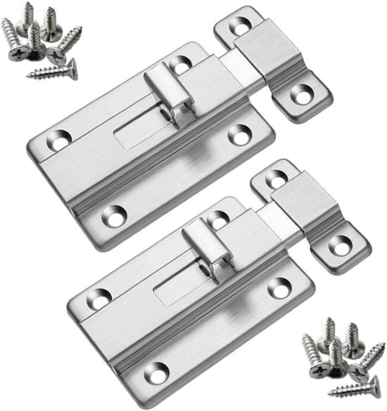 Veiligheidsdeurhaken 4 Inch RVS, 2 Stuks met Schroeven voor Interne Deuren, Handmatige Slide Mechanisme