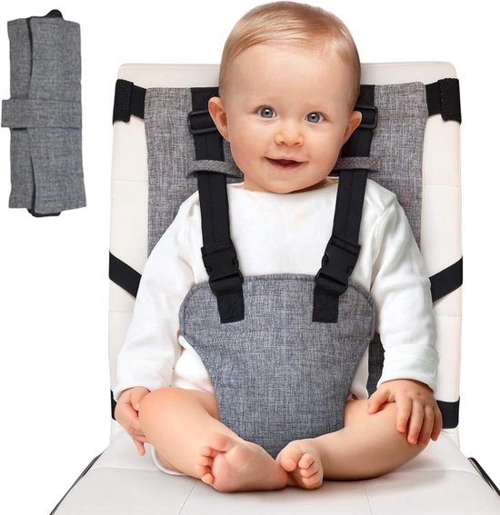 Veiligheidsgordel - Riemen voor reisstoel voor baby's - Riemen voor draagbare stoel - Opvouwbare riempjes voor zitverhogers - Riemen voor babyzitjes - Riemen voor zitverhogers voor tafel en reizen - 6-36 maanden - Grijs van AyeKids