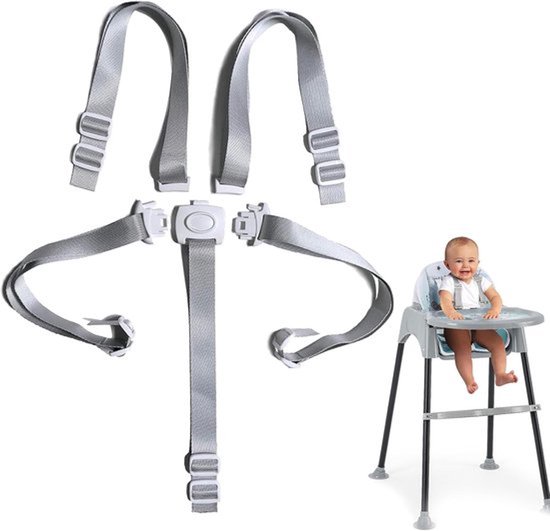 Veiligheidsgordel voor kinderstoel - Veiligheidsgordel voor kinderstoel - Vijfpuntsgordel - Riem - Vervangende veiligheidsgordel - Kinderstoel - Riem voor kinderwagen - Veiligheidsgordel voor kinderstoel - Beschermende riem voor kinderstoel - Grijs/W