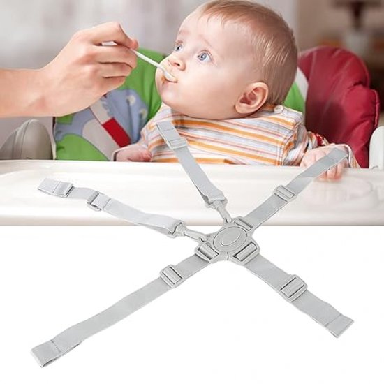 Veiligheidstuigje kinderstoel- 5 Punts Harnass- tuigje kinderstoel universeel- harnas kinderstoel-tuigjes kinderstoel -Tuigje kinderstoel- Kinderstoel Tuigje-Verstelbaar Baby Gordel Harness- Grijs van Merkloos