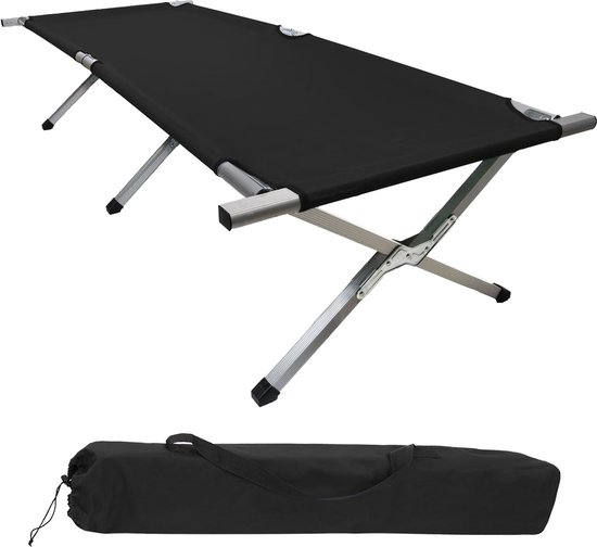 Veldbed, aluminium XXL, opklapbed, 210 x 72 x 45 cm, aluminium, campingbed, belastbaar tot 180 kg, draagbaar, inklapbaar, ligbed, comfortabel, stabiel logeerbed van Merkloos
