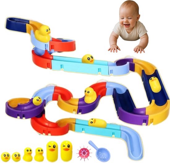 Velours Max® - Waterval Glijbaan Badspeelset - 48 Delige Waterbaan Met Eendjes - Badspeelgoed - Badspeelgoed Kinderen - Kinderspel - Waterglijbaan - Speelgoed - Baby - Baby Speelgoed - Baby Zwembad - Baby Bad - Baby Speelgoed 6 Maanden van Velours Max®