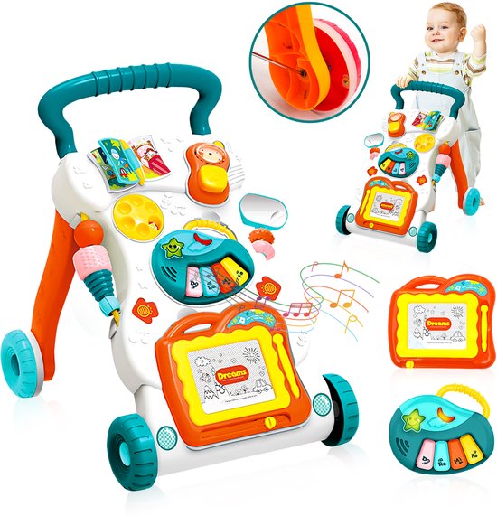 Velox Goods VL-510 Baby Loopwagen - Educatieve Wiplooptrainer met Activiteitenpaneel - Verstelbare Hoogte - Antislip Wielen & Handvat - Speelgoed met Licht, Muziek & Tekenbord - Montessori - Vanaf 9 Maanden van Velox Goods