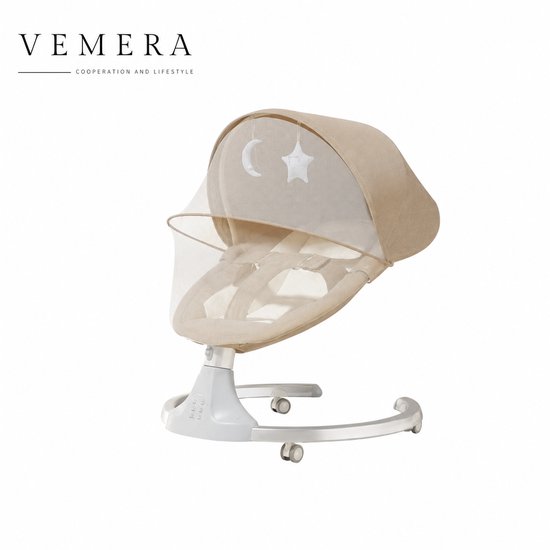 Vemera schommelstoel - Elektrische Babyschommel met Bluetooth Muziek & Afstandsbediening - Klamboe en Timer