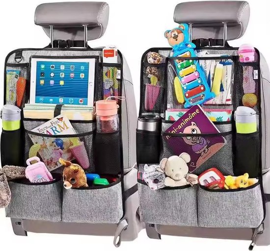 Venneweide - sterke Autostoel Organizer met Tablethouder - iPad - Auto Organizer - Voor baby en kinderen - grijs - 2 jaar garantie
