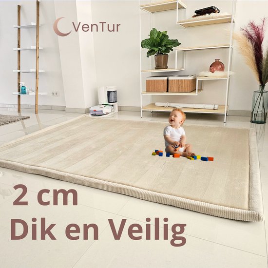 VenTur Speelmat - 200 x 150cm - 2cm Dik - Extra Zacht - Beige - Veilig voor alle Kinderen - Modern en Duurzaam Design - Opvouwbaar - Babymat - Extra Dikke Antislip Speelmat - Grote Kindermat - Speeltapijt - Speel mat - Anti-slip - Geheugenschuim van VenTur