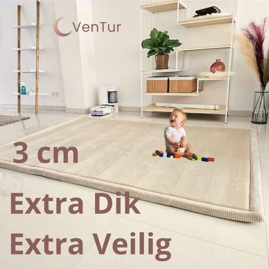 VenTur Speelmat - 200 x 150cm - 3cm Extra Dik en Zacht - Beige - Veilig voor Kinderen - Modern Duurzaam Design - Grote Babymat - Extra Dikke Antislip Baby Speelkleed - Kindermat - Speeltapijt - Speel mat - Opvouwbaar - Anti-slip - Geheugenschuim