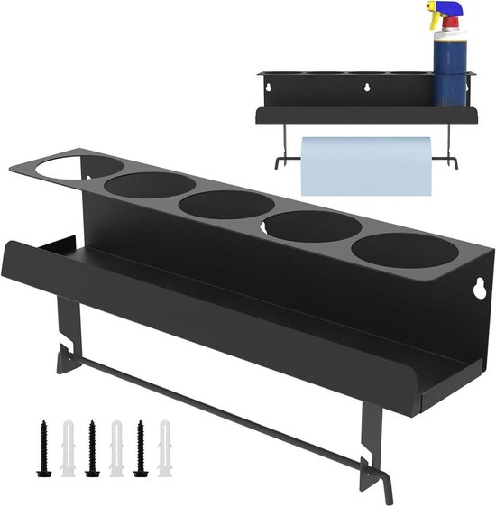 Verffles Opbergrek - Spuitbus Houder - Werkplaats Organiseren - 5 Gaten Ontwerp - 43 x 9.6 x 10.2 cm - Zwart
