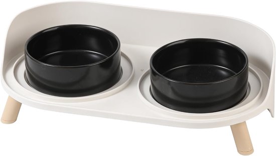 Verhoogde keramische kattenvoederbak met antislipstand en spatbescherming, set voor katten en kleine honden, 2 x 480 ml, ideaal voor comfortabel eten en drinken