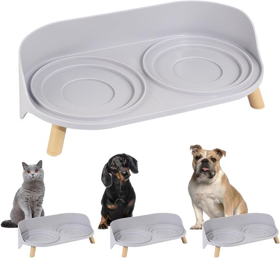 Verhoogde Voerbakstandaard voor Kleine en Middelgrote Honden en Katten - Geschikt voor Voedsel- en Waterbakken tot 15 cm - Comfortabel Eten en Drinken in Grijs