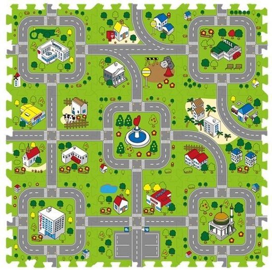 Verkeer / Stad Foam Puzzel Speelmat - 9 Speelmatten - Puzzelmat 90x90x1cm van VER