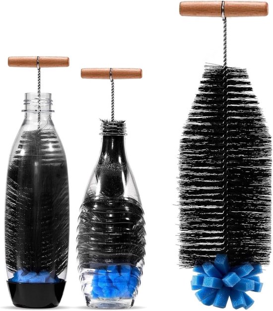 Verlengde Flessenborstel met Spons en Borstels, 32 cm, BPA-vrij, Ideaal voor Soda-, Baby- en Drinkflessen van Glas/Plastic