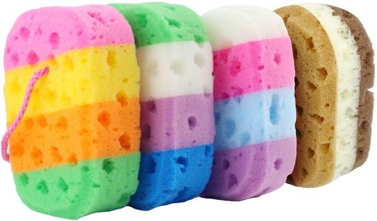 Verpakking met 4 badsponzen, scrubsponzen, badproducten, lichaamssponzen, zachte douchesponzen, badkameraccessoires van Merkloos