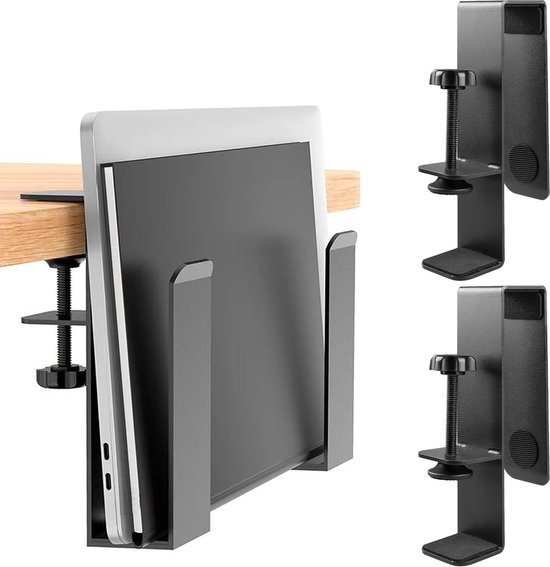 verstelbaar: algemeen bureau ophangbare laptophouder, laptopstandaard verticaal, bureau side opslag, metalen laptophouder zonder boren (zwart)