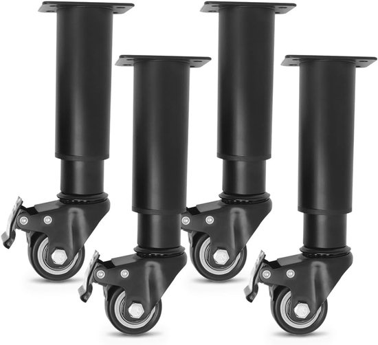 Verstelbaar, met wieltjes, 185-260 mm, 4 stuks, zwart, in hoogte verstelbaar, metaal, in hoogte verstelbare poten voor meubelpoten, kastpoten, tafelpoten, commodepoten, bedpoten