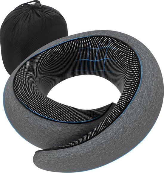 Verstelbaar traagschuim nekkussen voor volwassenen - Reiskussen vliegtuig auto - Grijs van VER