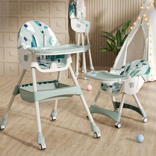 Verstelbare baby kinderstoel met tafel Multifunctionele kinder eetstoel met dubbel dienblad ligfunctie schommelstoel en wielen 6 maanden tot 6 jaar