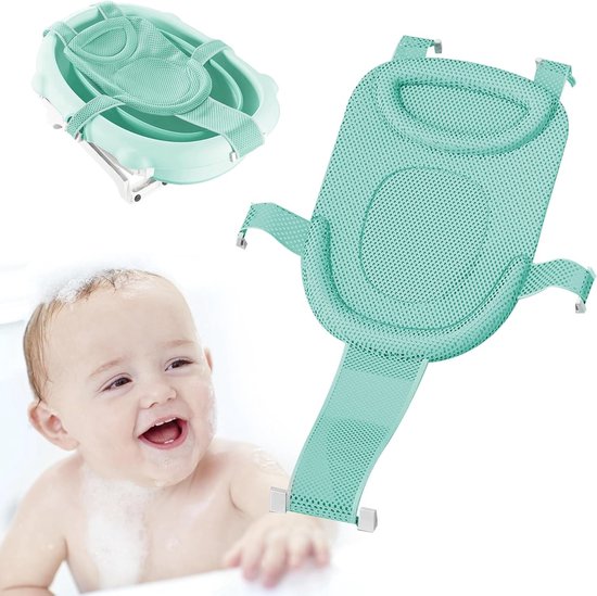 Verstelbare en Comfortabele Baby Badinzet voor Pasgeborenen en Peuters - Antislip Badstoel met Netzak en Badaccessoires in Lichtgroen