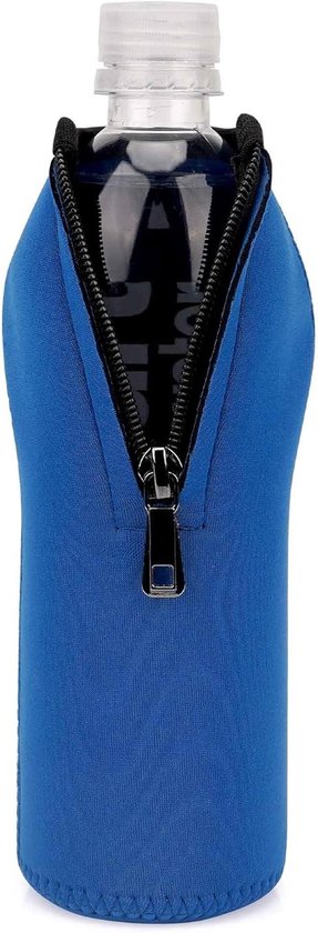 Verstelbare Isolatie Fleshouder voor 16.9 Oz Flessen, Geschikt voor Smartwater en Crystal Geyser, Neopreen Koeler met Rits in Blauw