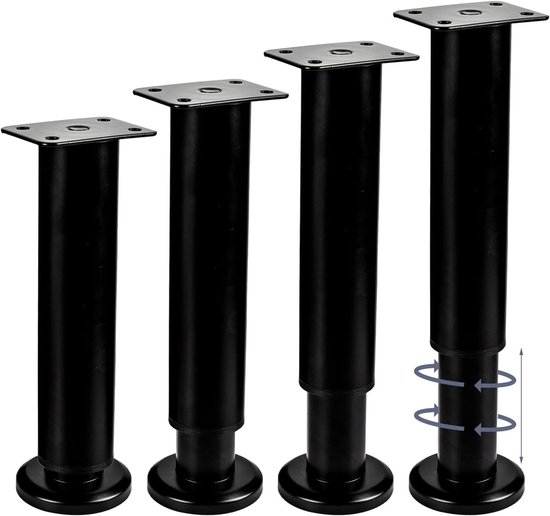 Verstelbare meubelpoten - Bankpoten tafelpoten - Meubels verhogen - Groot verstelbereik - 35-66 cm - Zwart