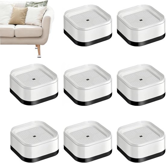 Verstelbare meubelverhogers voor wasmachines en meubels - 8 stuks, 3.5 cm, stapelbaar, wit, ideaal voor stoelen en banken
