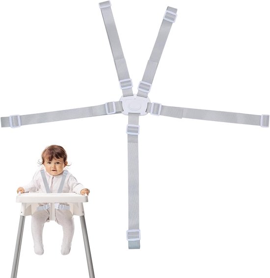 Verstelbare Veiligheidsriem voor Kinderstoel en Kinderwagen - 5-Punts Gordel voor Veiligheid en Comfort (Wit)