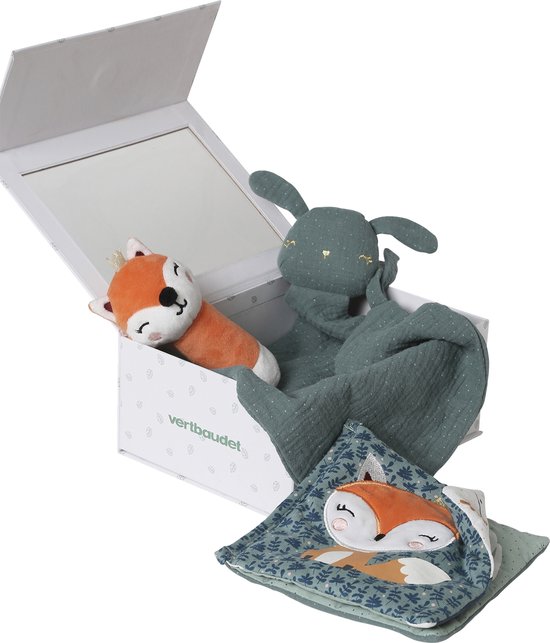 Vertbaudet Geschenkdoos met 3 stuks: knuffeldoek + rammelaar + prentenboek van VER