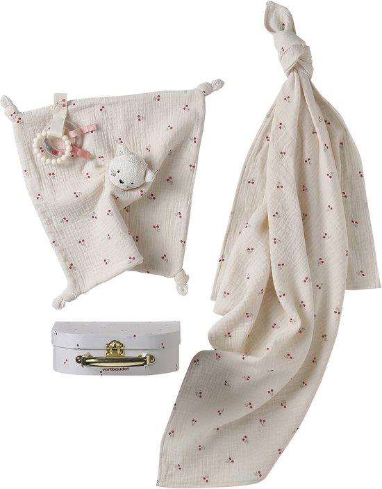 Vertbaudet Knuffeldoosje + bijtringen + slaapzak met koffertje CHERRY van Vertbaudet