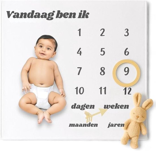 Verte Mijlpaaldeken - Babydeken - Mijlpaaldeken - Maanddeken - Fotodeken voor Baby's - Rekwisieten voor Mijlpaalfoto's - Achtergronddoek - 100 x 100 CM - Witte/Zwarte Letters
