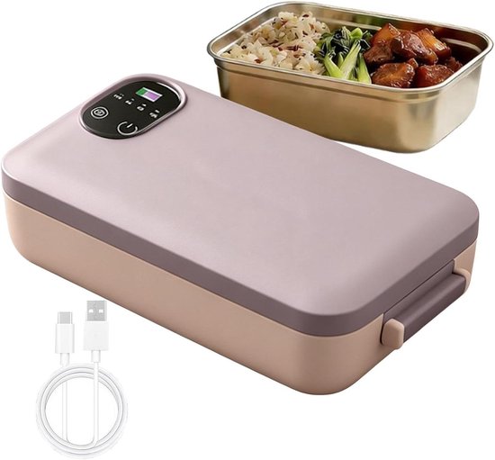 Verwarmde Lunchbox - Draagbare Voedselwarmer - Warme Maaltijden Onderweg - Snel Opwarmen Zonder Water - 900ml Capaciteit - Roze