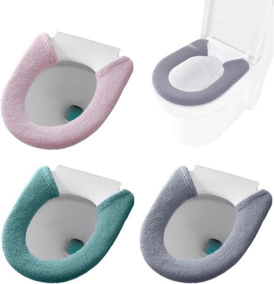 Verwarmde/warme toiletbrilhoezen (3-delige set: roze, groen, grijs) – zacht, comfortabel, universele pasvorm met knoopsluiting