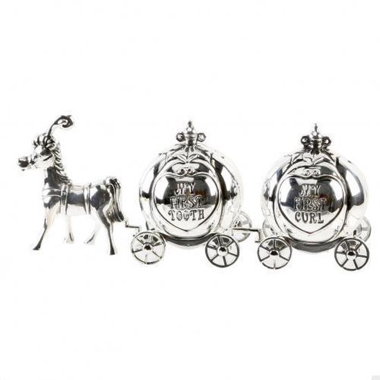 Verzilverde koets met pompoenen tandendoosje en haarlokdoosje/ koets met paarden/ assepoester/ cinderella/prinses/pompoenen/zilver/bewaardoosjes/meisjes/kado