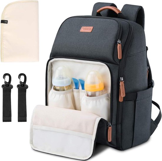 Verzorgingsrugzak waterdicht grote capaciteit luiertas met aankleedkussen kinderwagenriemen zwart. van VER
