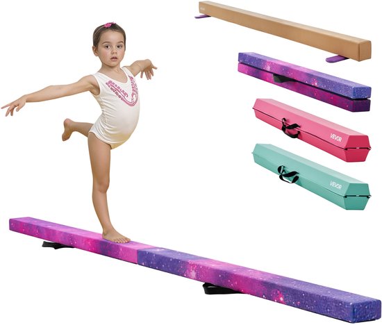 VEVOR Evenwichtsbalk Gymnastiek Kinderen Opvouwbaar 2,38 M, 136,1 Kg Draagvermogen Gymnastiekbalk met Antislipbodem, Evenwichtsbalk met Draagtas voor Gym, Galaxy