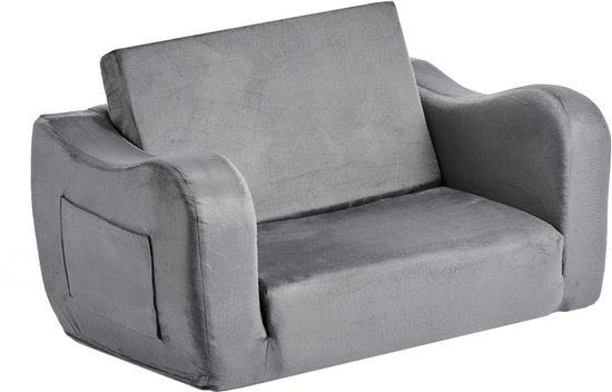 VEVOR Kinderbank Kinderfauteuil Minibank 2 in 1 met armleuningen M Uitklapbaar Grijs van Merkloos