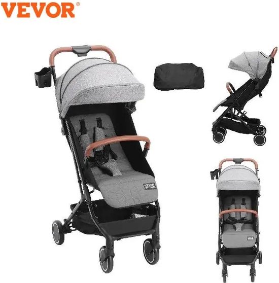 Vevor Kinderwagen - Opvouwbaar met één hand - met Bekerhouder - Oneindige aanpassingen mogelijk - 0 tot 3 Jaar - Licht gewicht - Licht Grijs van VEVOR