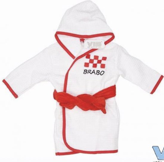 VIB® - Badjas Luxe Katoen - Brabo (Wit-Rood) - Babykleertjes - Baby cadeau van VIB®