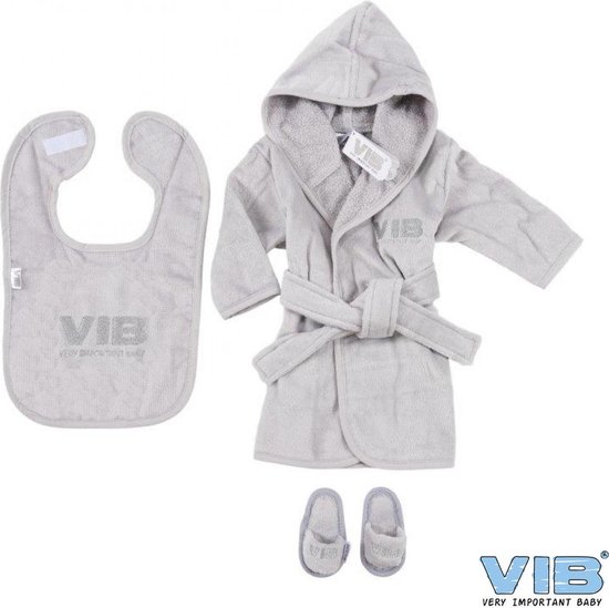 VIB giftset baby badjas slab en slofjes in grijs van VIB®