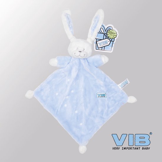VIB® - Knuffeldoekje Konijn Glow in the dark - Blauw - Babykleertjes - Baby cadeau - zwangerschap aankondiging - geboorte cadeau van Merkloos