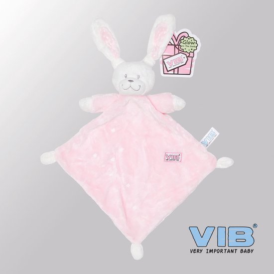 VIB® - Knuffeldoekje Konijn Glow in the dark - Roze - Babykleertjes - Baby cadeau - zwangerschap aankondiging - geboorte cadeau van VIB®