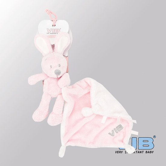 VIB® - Pluche Konijn houdt doekje vast VIB (Roze) - Babykleertjes - Baby cadeau - zwangerschap aankondiging - geboorte cadeau van VIB®